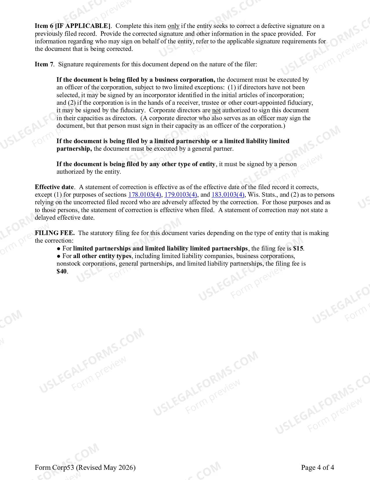 Preview Articles of Correction