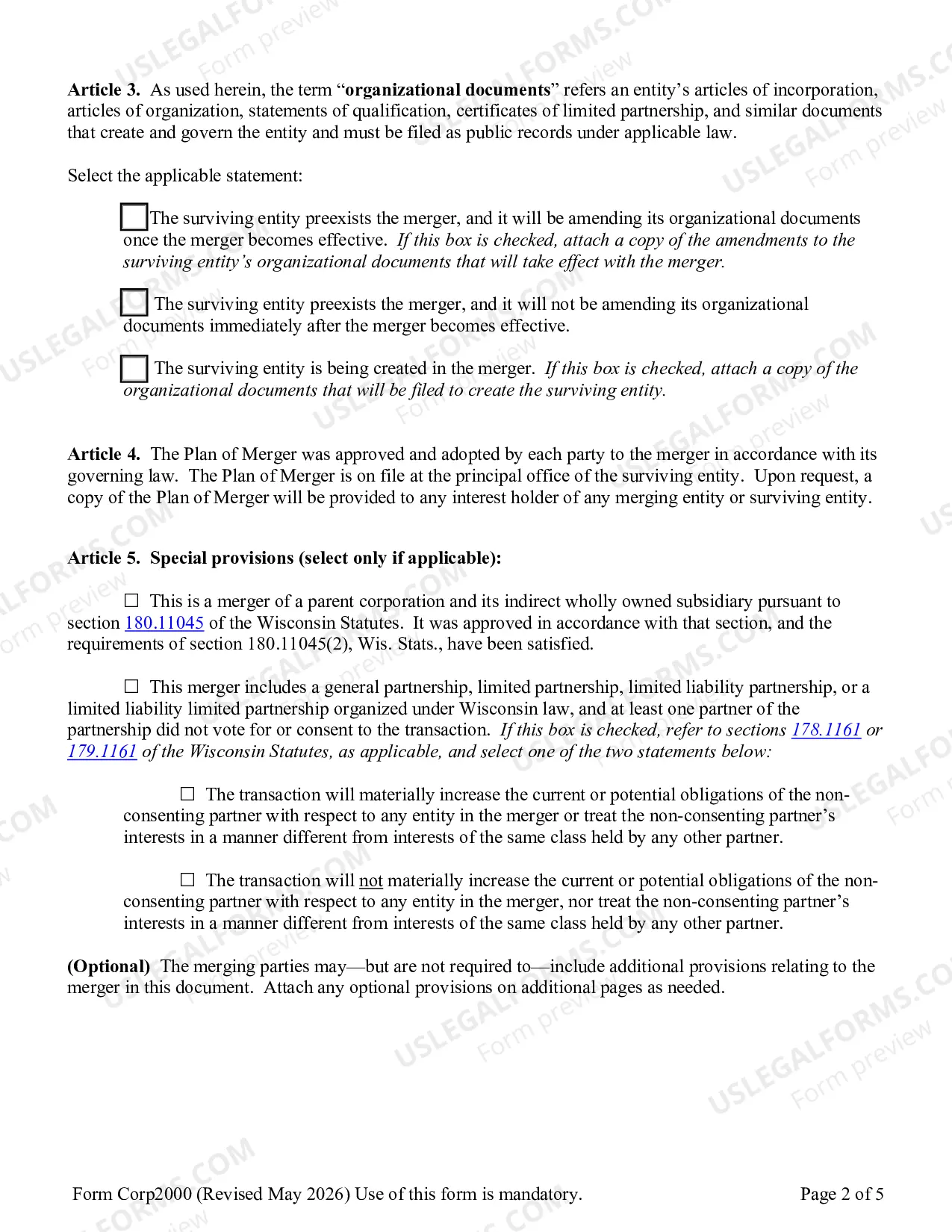 Preview Articles of Merger