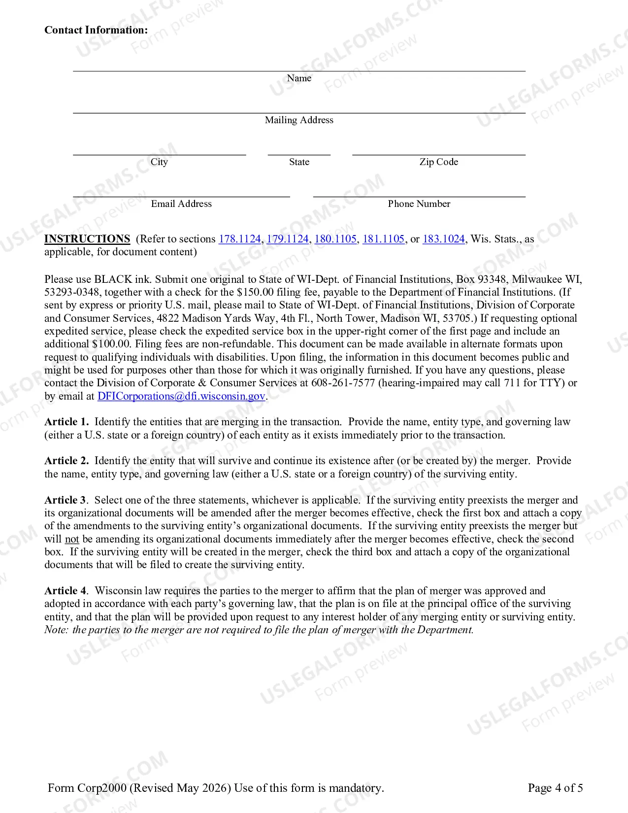 Preview Articles of Merger