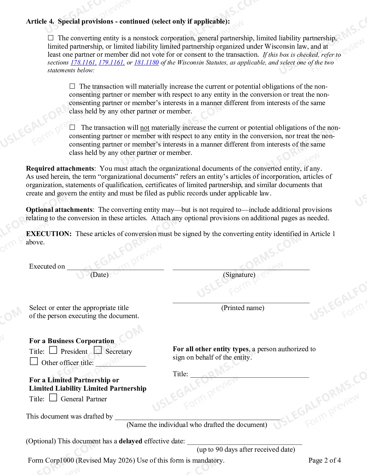 Preview Certificate of Conversion