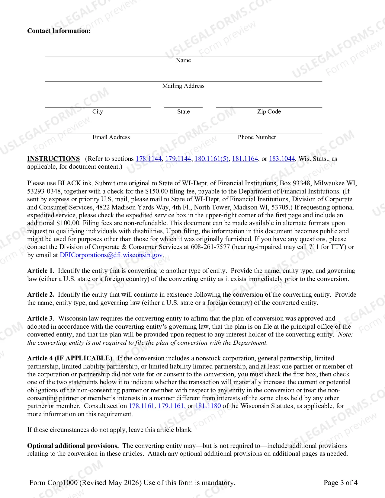 Preview Certificate of Conversion