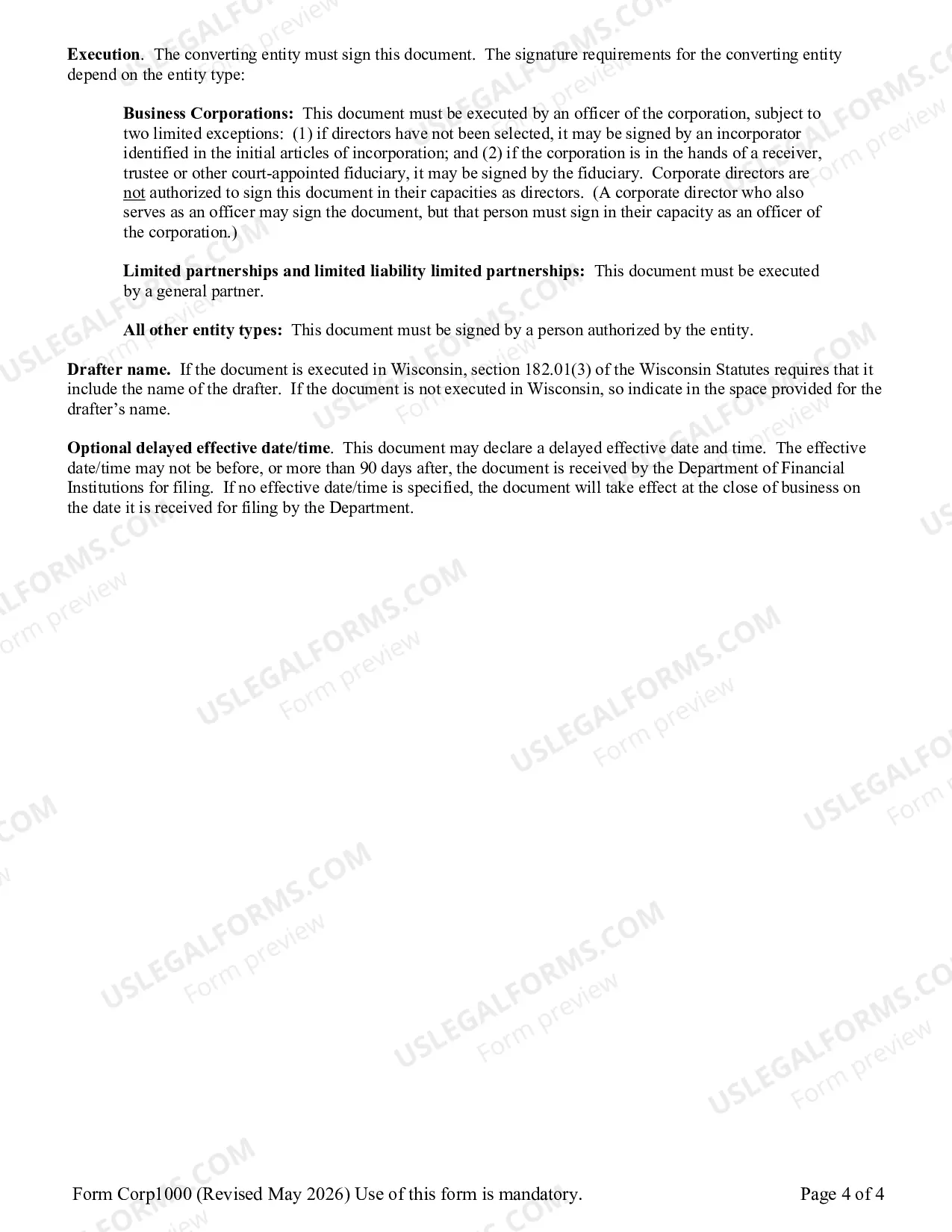 Preview Certificate of Conversion