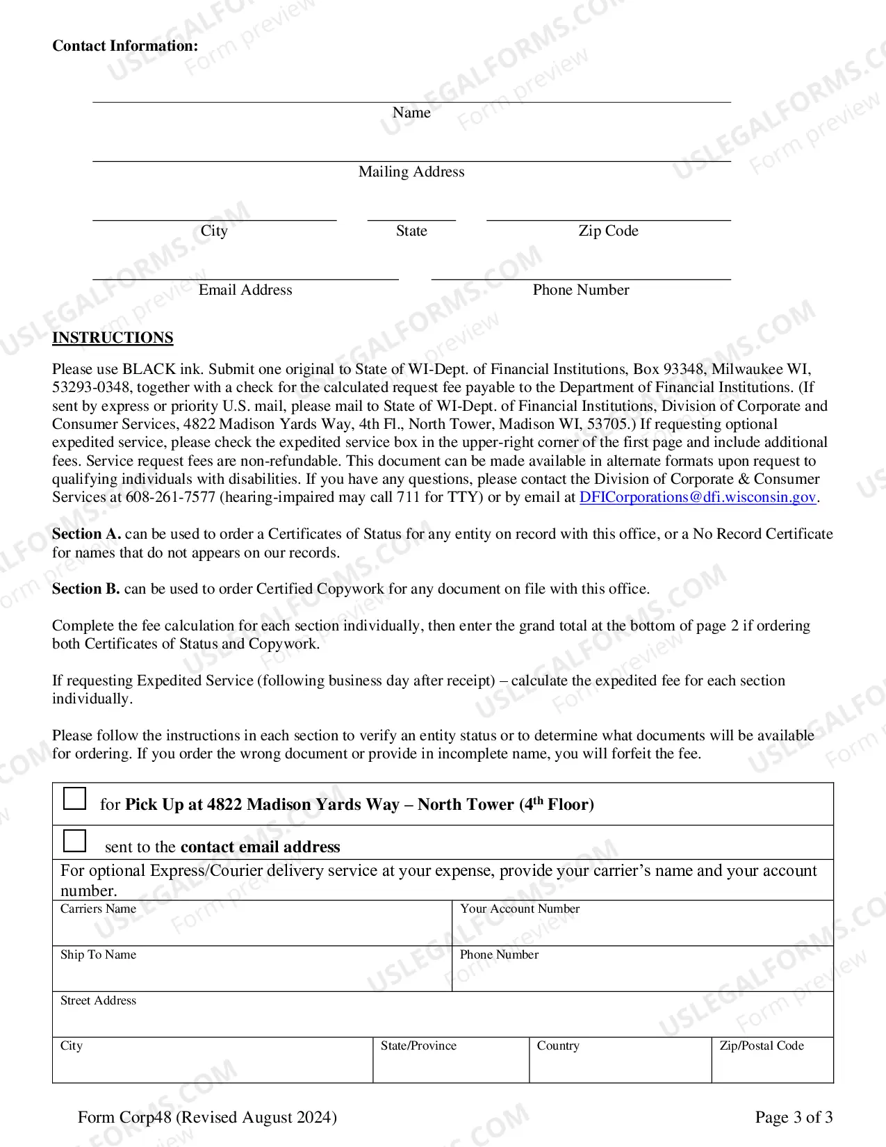 Preview Certificate of Status And Certified Copy Request