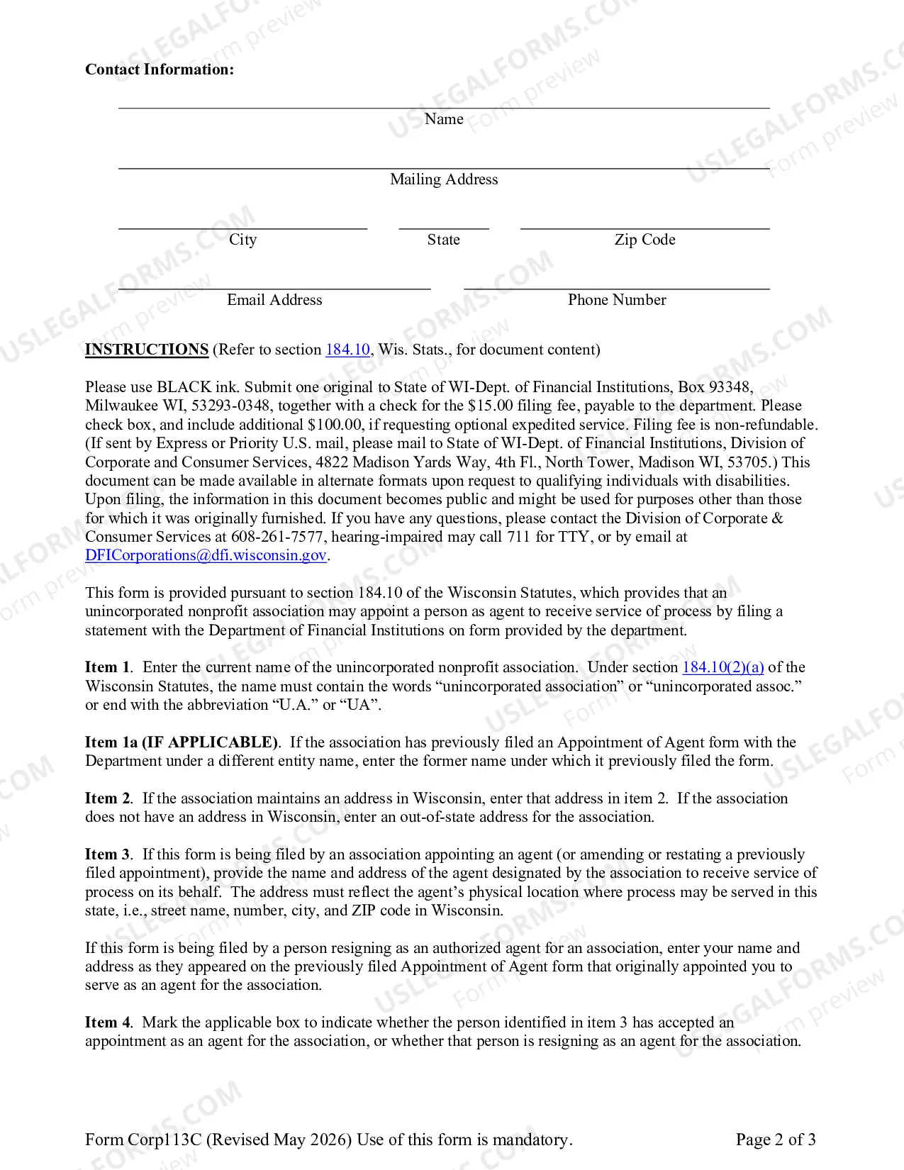 Preview Unincorporated Nonprofit Association - Appointment of Agent