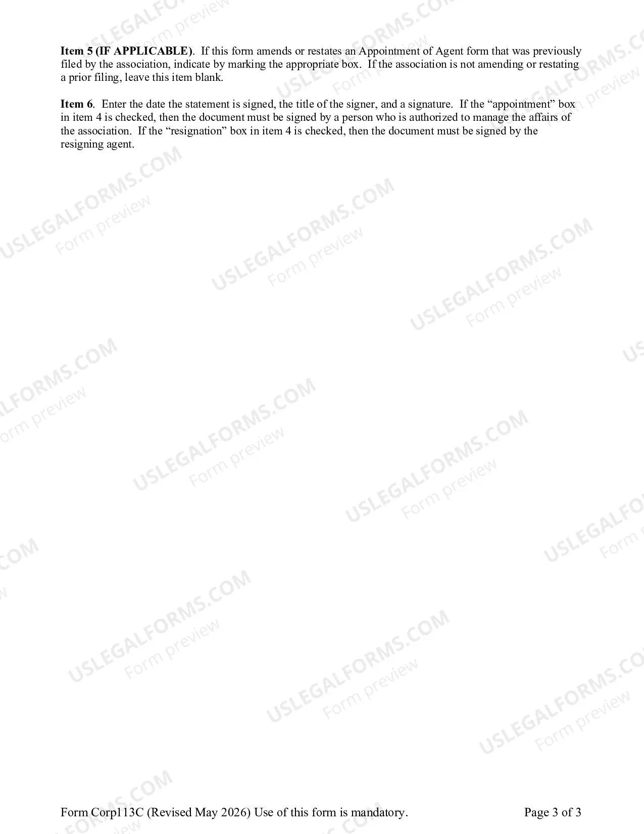 Preview Unincorporated Nonprofit Association - Appointment of Agent
