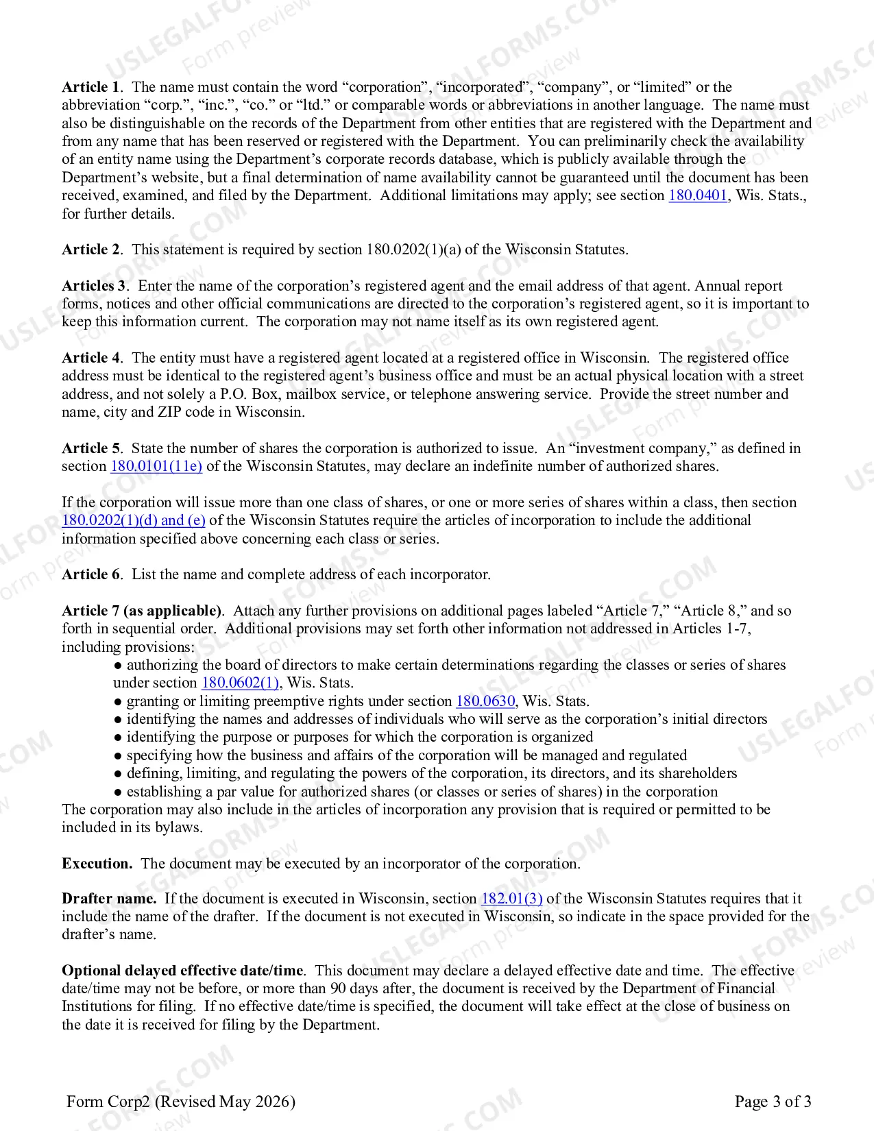Preview Articles of Incorporation - Stock For-Profit Corporation