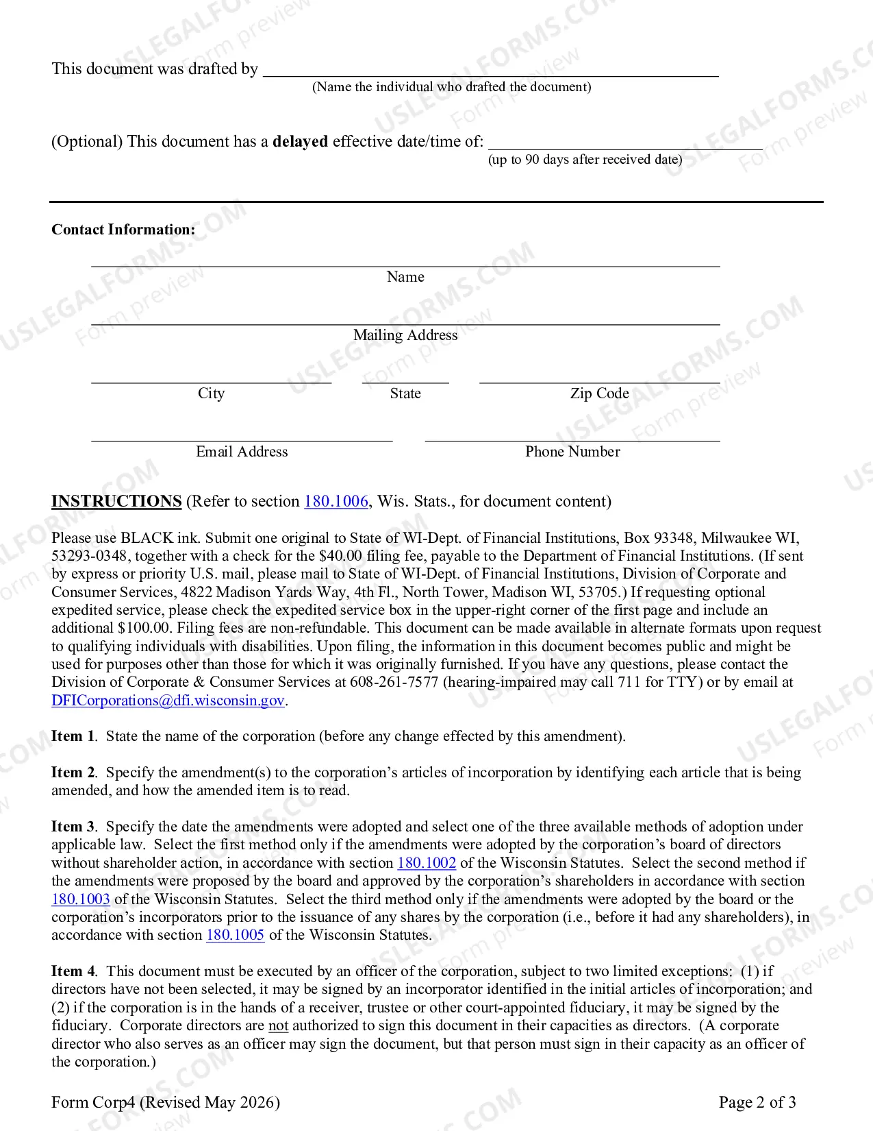 Preview Articles of Amendment - Stock For-Profit Corporation
