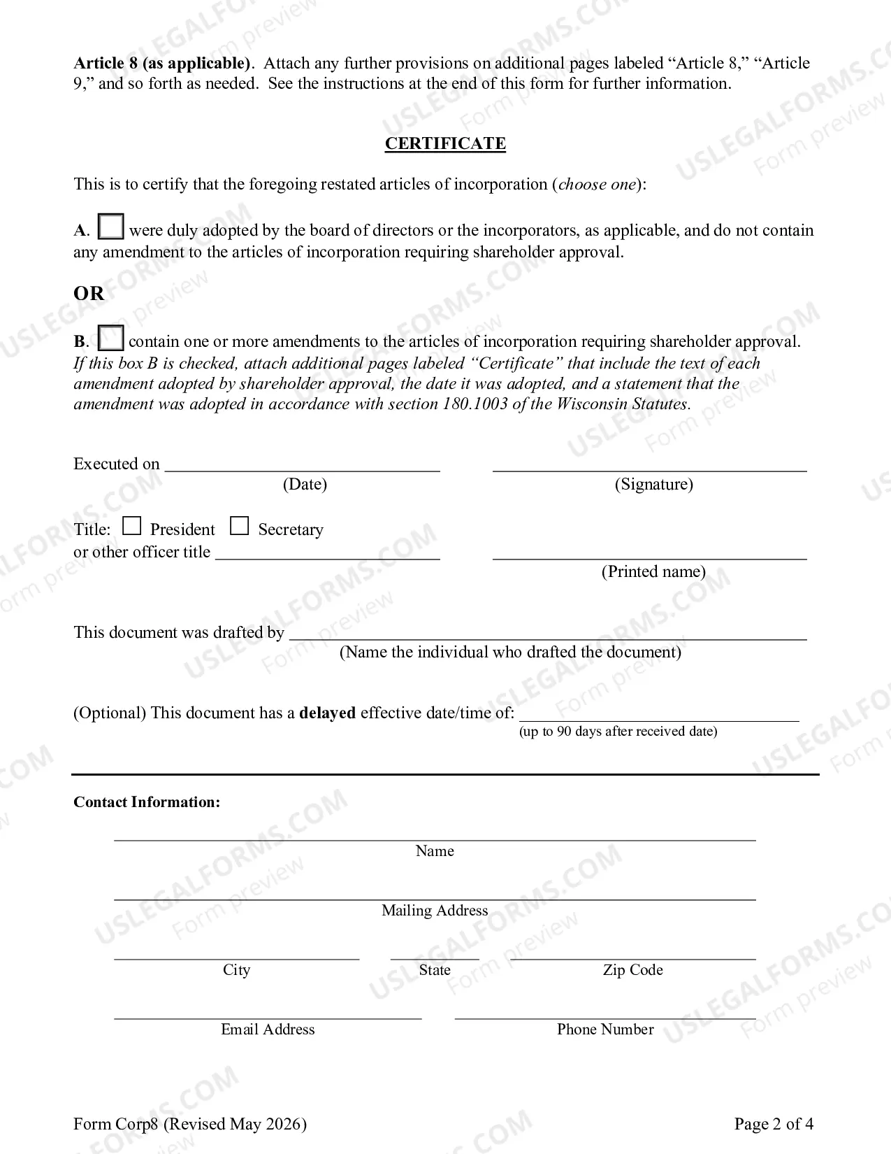 Preview Restated Articles of Incorporation - Stock For-Profit Corporation