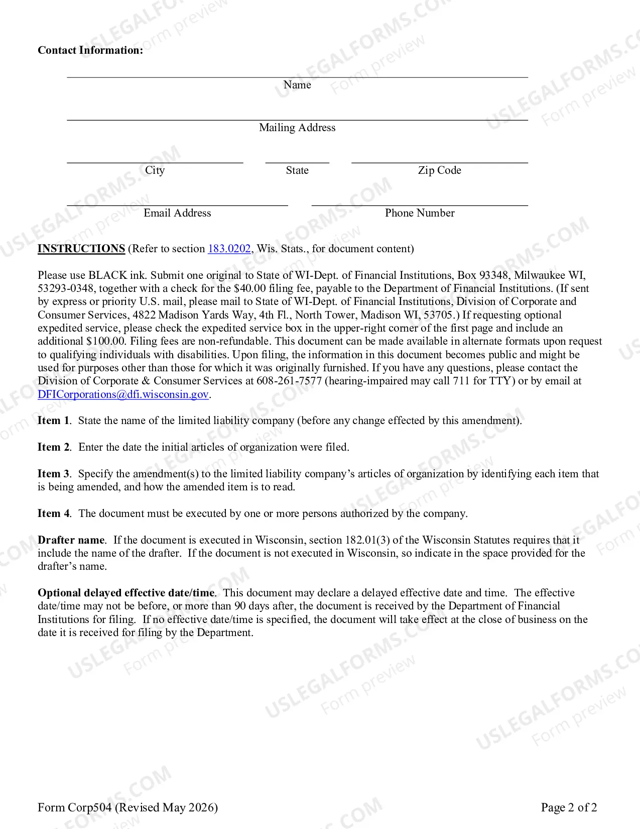 Preview Articles of Amendment - Limited Liability Company
