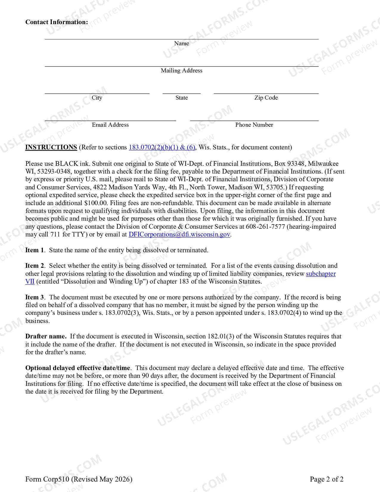 Preview Articles of Dissolution - Limited Liability Company