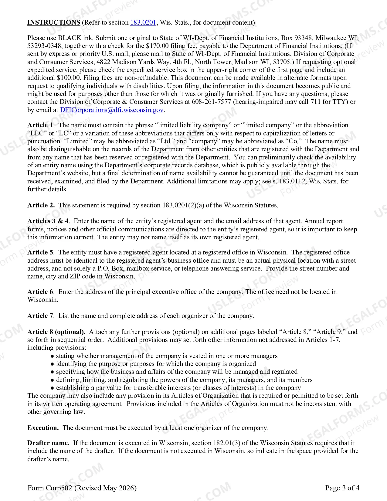 Preview Articles of Organization - Limited Liability Company
