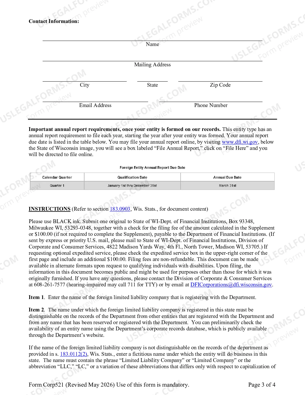 Preview Foreign Limited Liability Company-Certificate of Registration Application