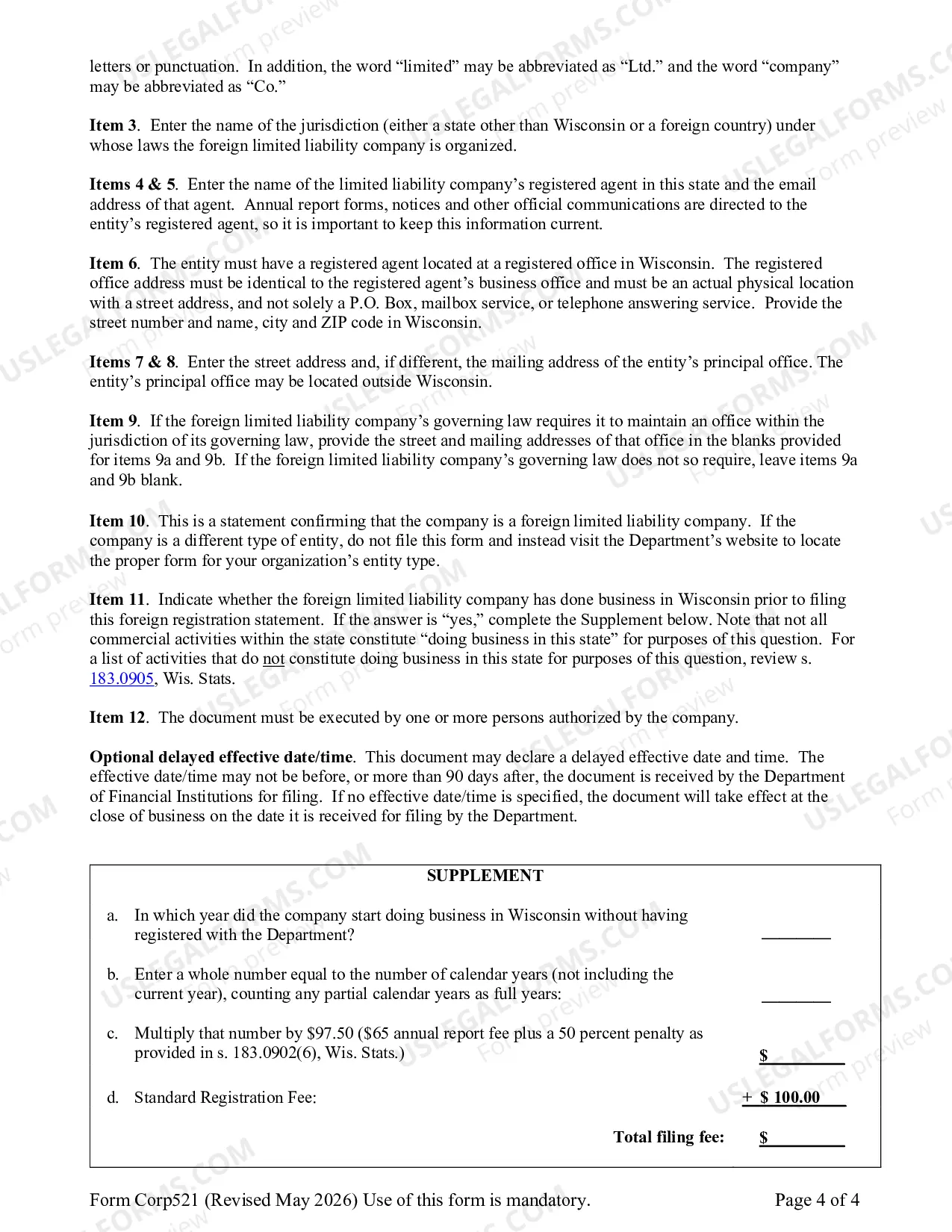Preview Foreign Limited Liability Company-Certificate of Registration Application