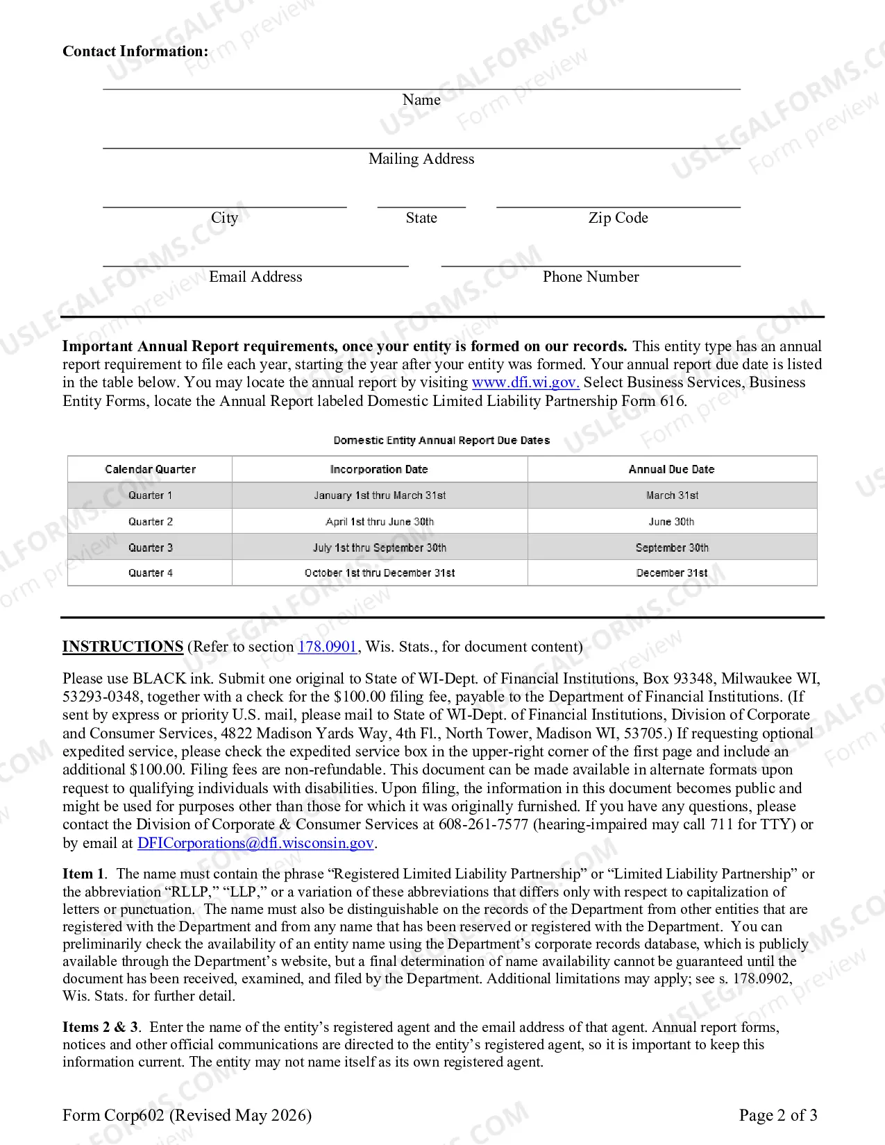 Preview Domestic Limited Liability Partnership Statement of Qualification