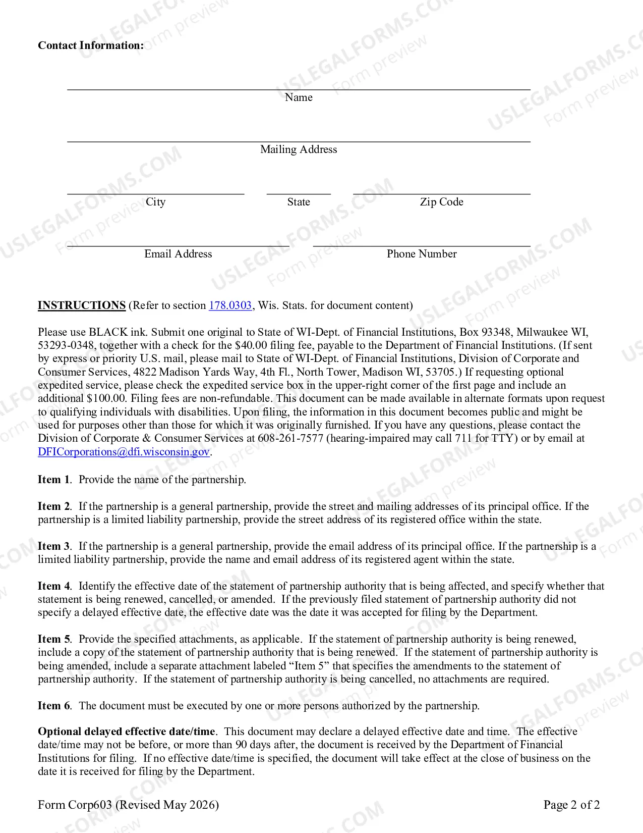 Preview Amendatory Statement of Partnership Authority
