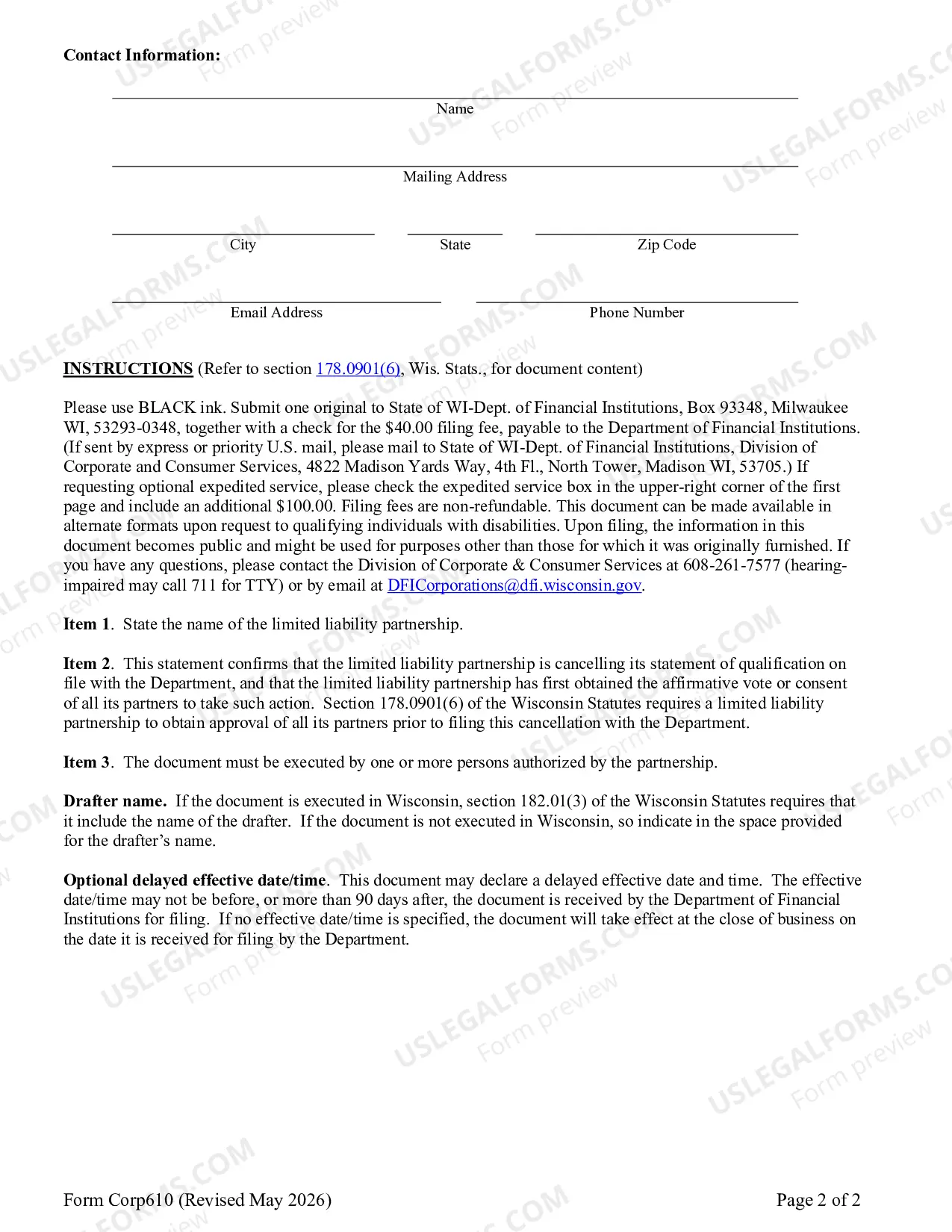 Preview Statement of Cancellation Liability Liability Partnership