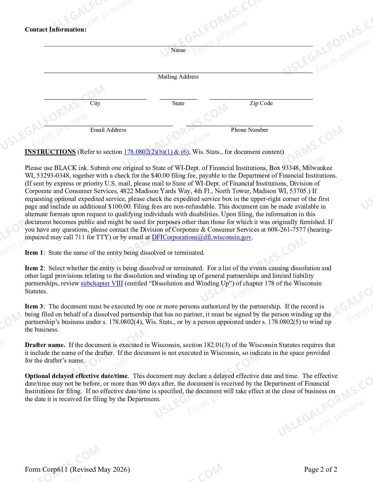 Preview Statement of Dissolution/Termination General or Limited Liability Partnership