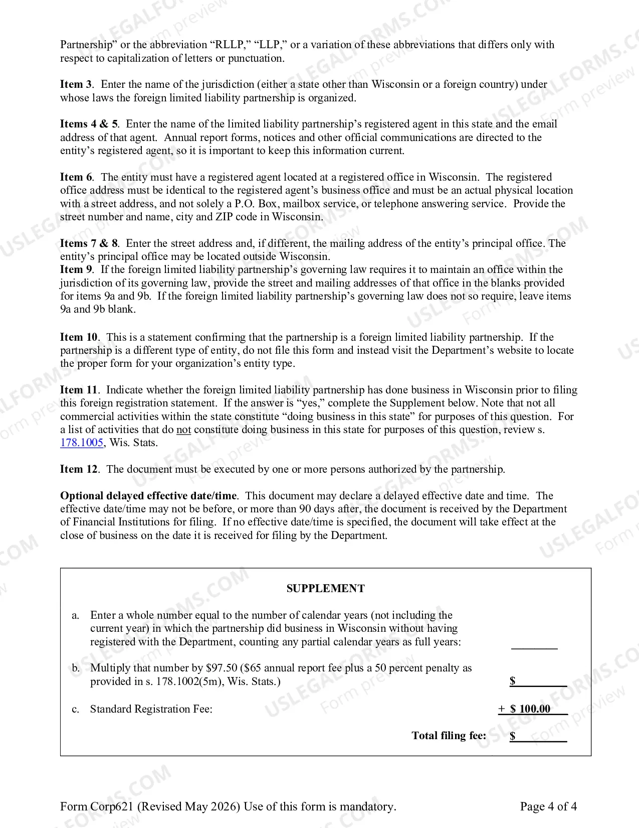 Preview Foreign Limited Liability Partnership Registration Statement