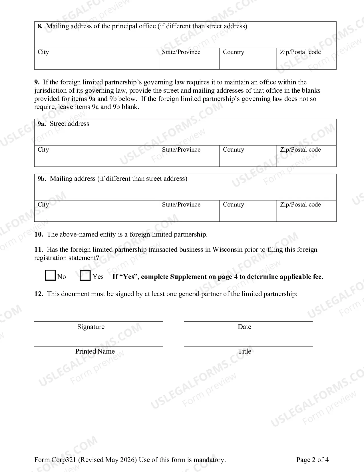 Preview Foreign Limited Partnership Application