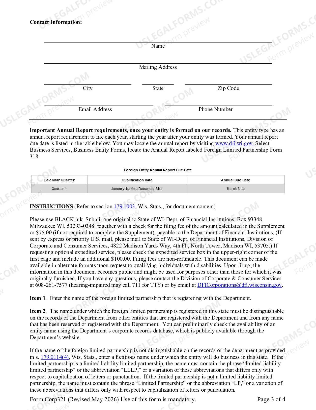 Preview Foreign Limited Partnership Application