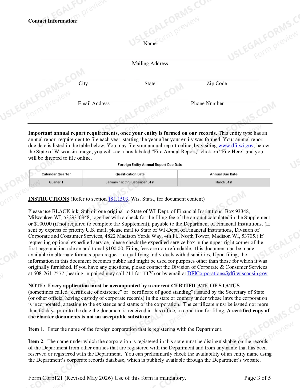 Preview Foreign Nonstock Corporation - Certificate of Authority Application and/or Amended Certificate