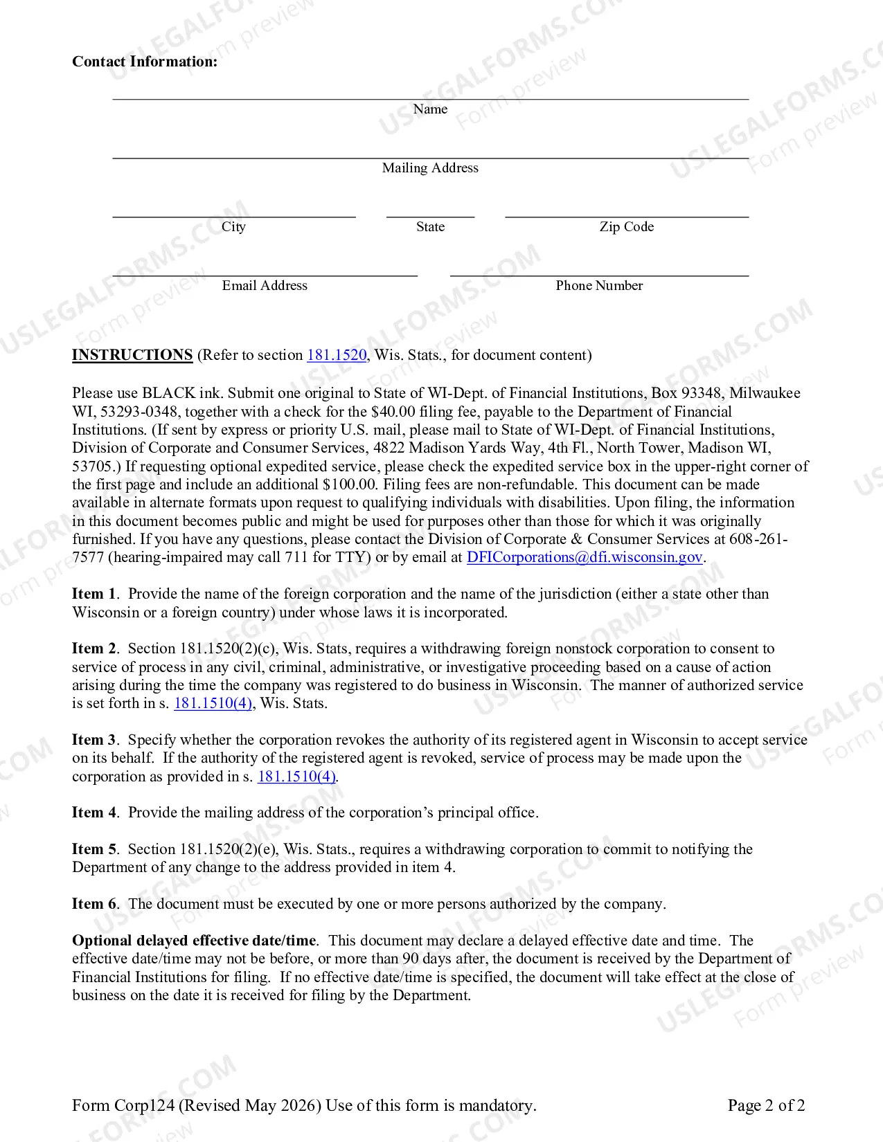Preview Foreign Nonstock Corporation Withdrawal Application