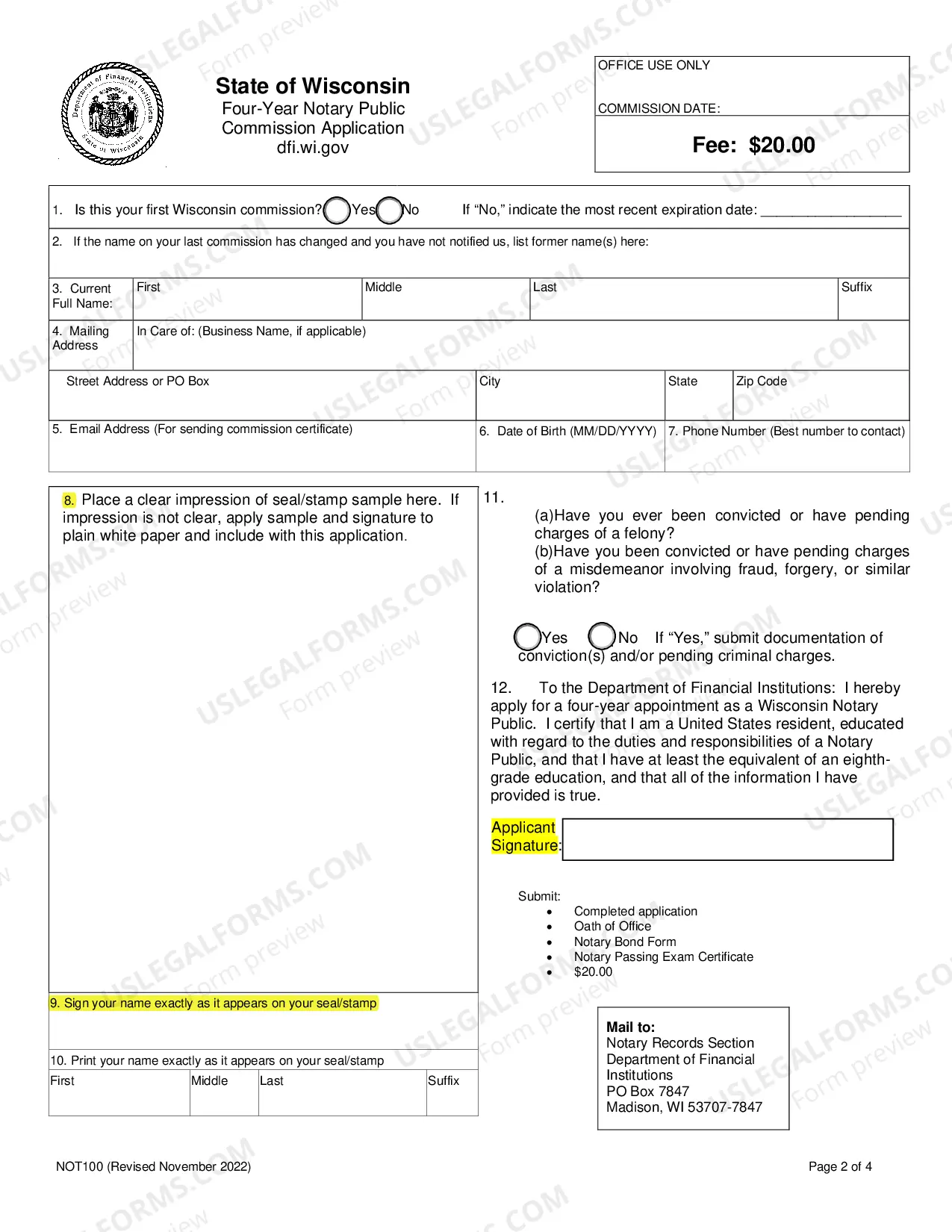 Preview Four Year Notary Commission Application