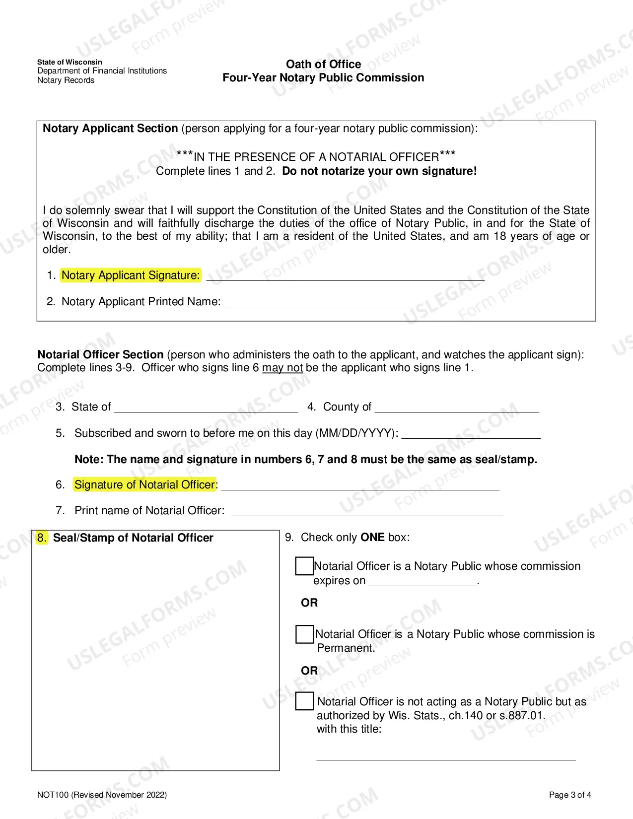 Preview Four Year Notary Commission Application
