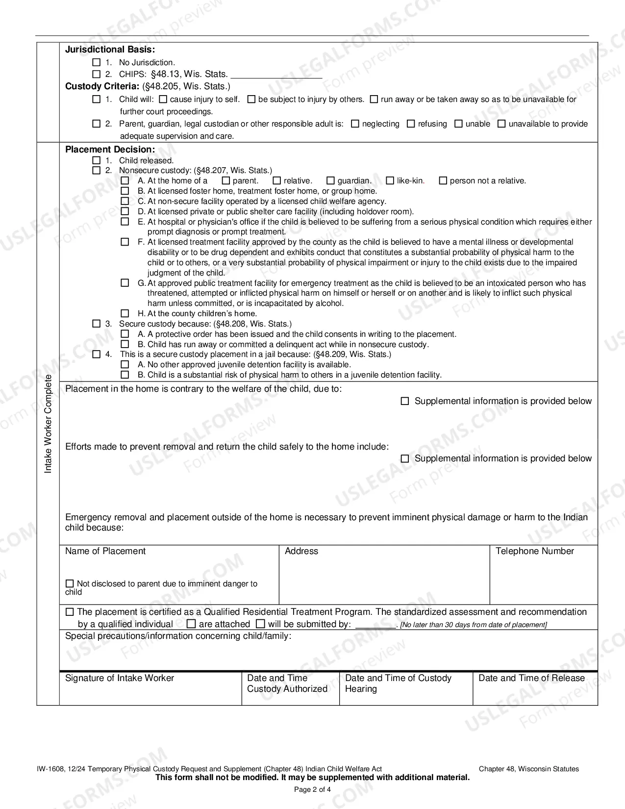 Preview Temporary Physical Custody Request (Chapter 48) - Indian Child Welfare Act