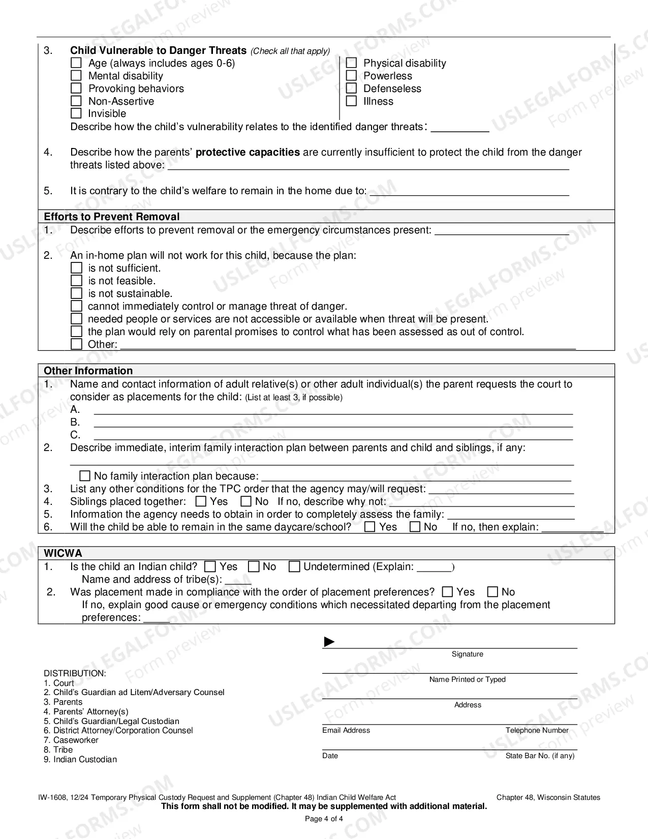 Preview Temporary Physical Custody Request (Chapter 48) - Indian Child Welfare Act