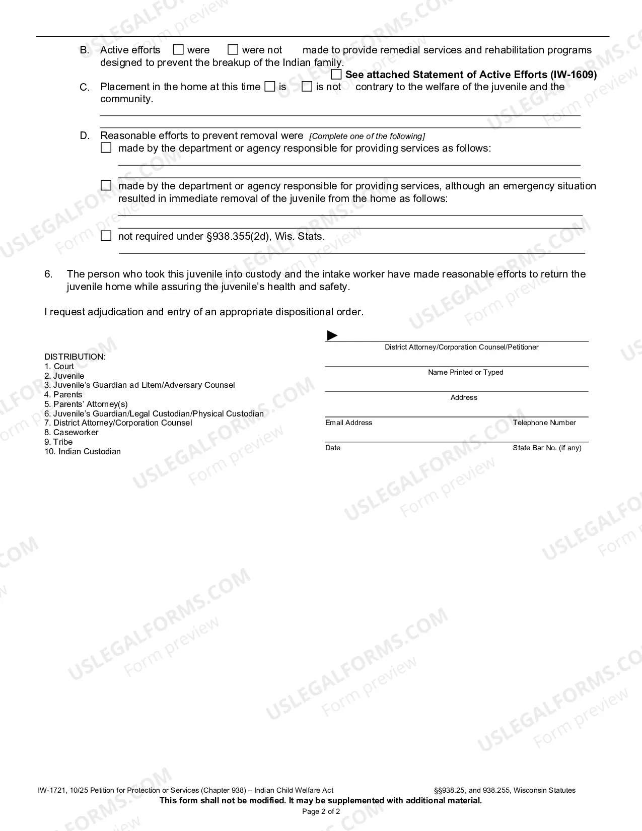 Preview Petition for Protection or Services (Chapter 938) - Indian Child Welfare Act