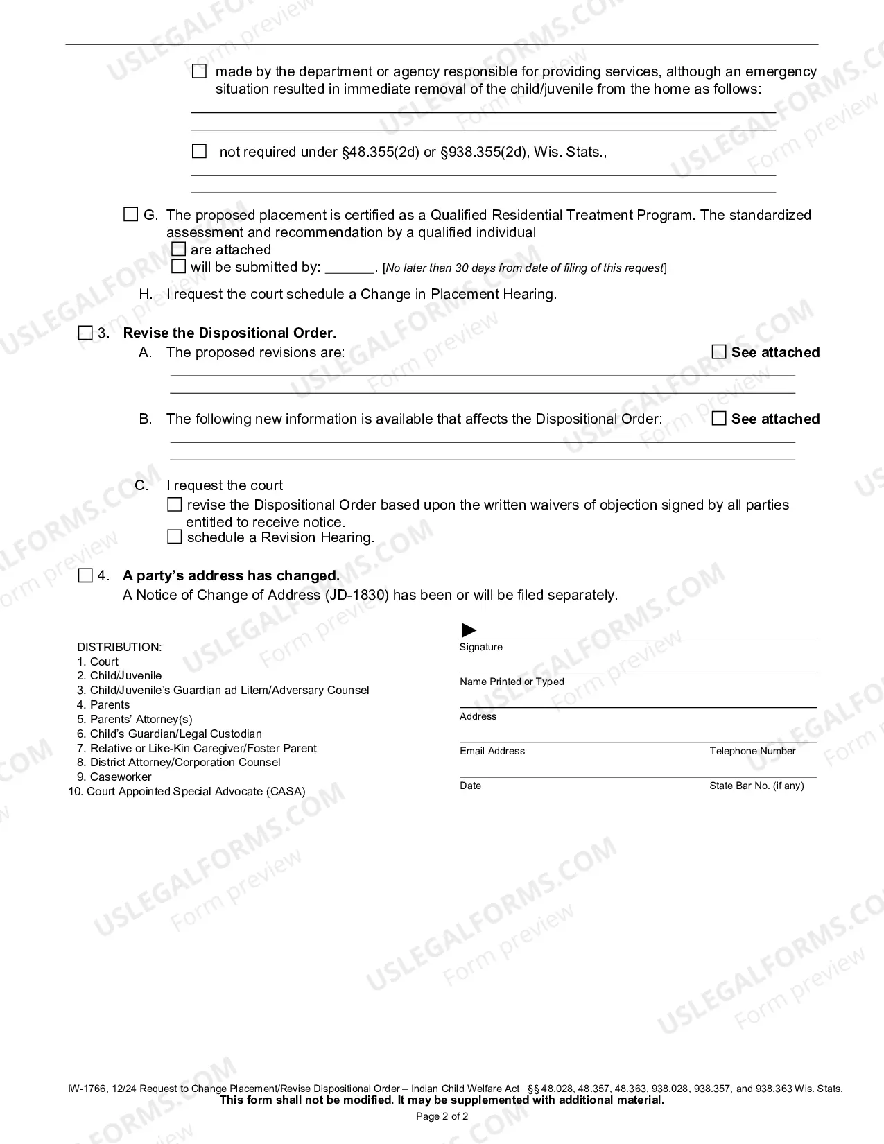 Preview Request to Change Placement, Revise Dispositional Order, Extend Dispositional Order, Review Permanency Plan, Terminate Dispositional Order - Indian Child Welfare Act