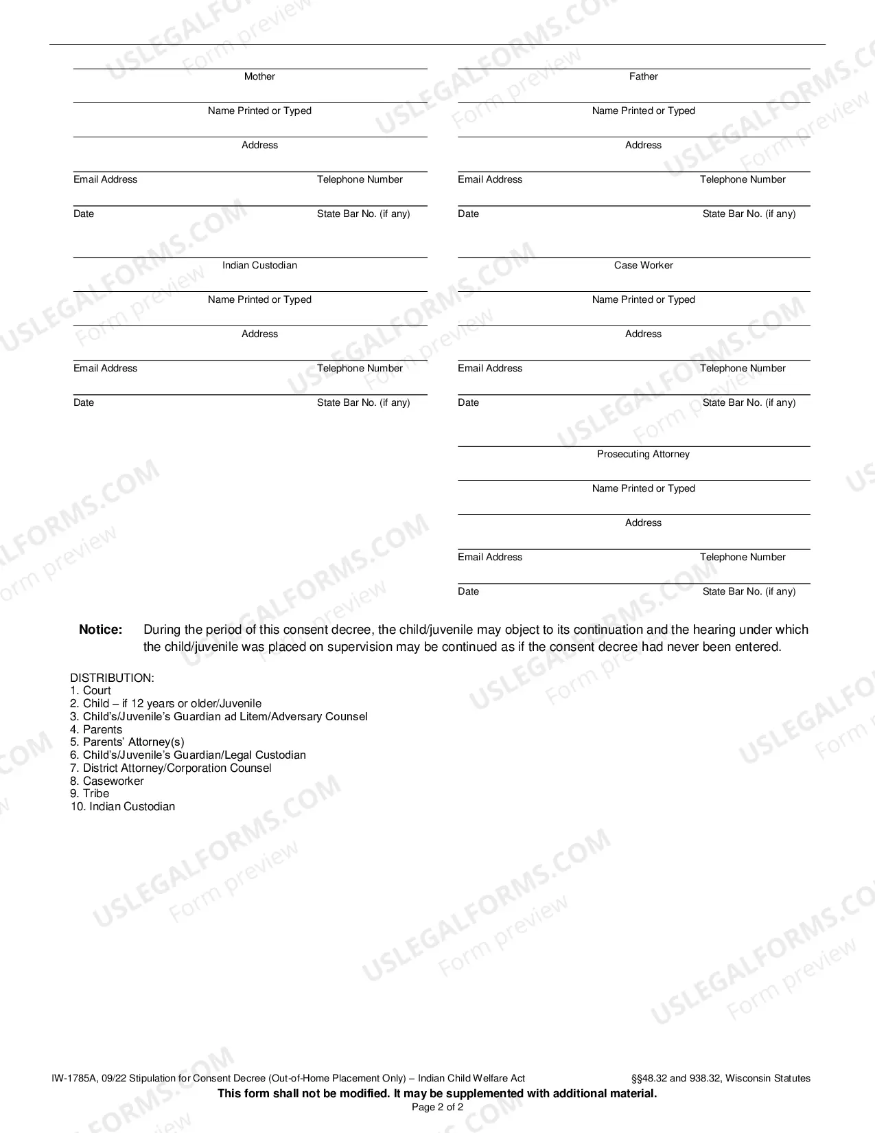 Preview Stipulation for Consent Decree (Out-of-Home Placement Only) - Indian Child Welfare Act