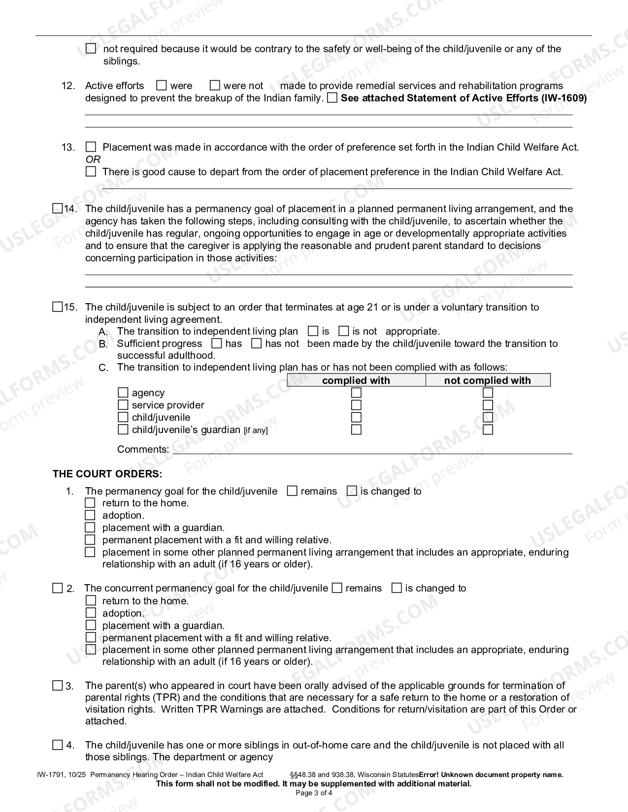 Preview Permanency Hearing Order - Indian Child Welfare Act