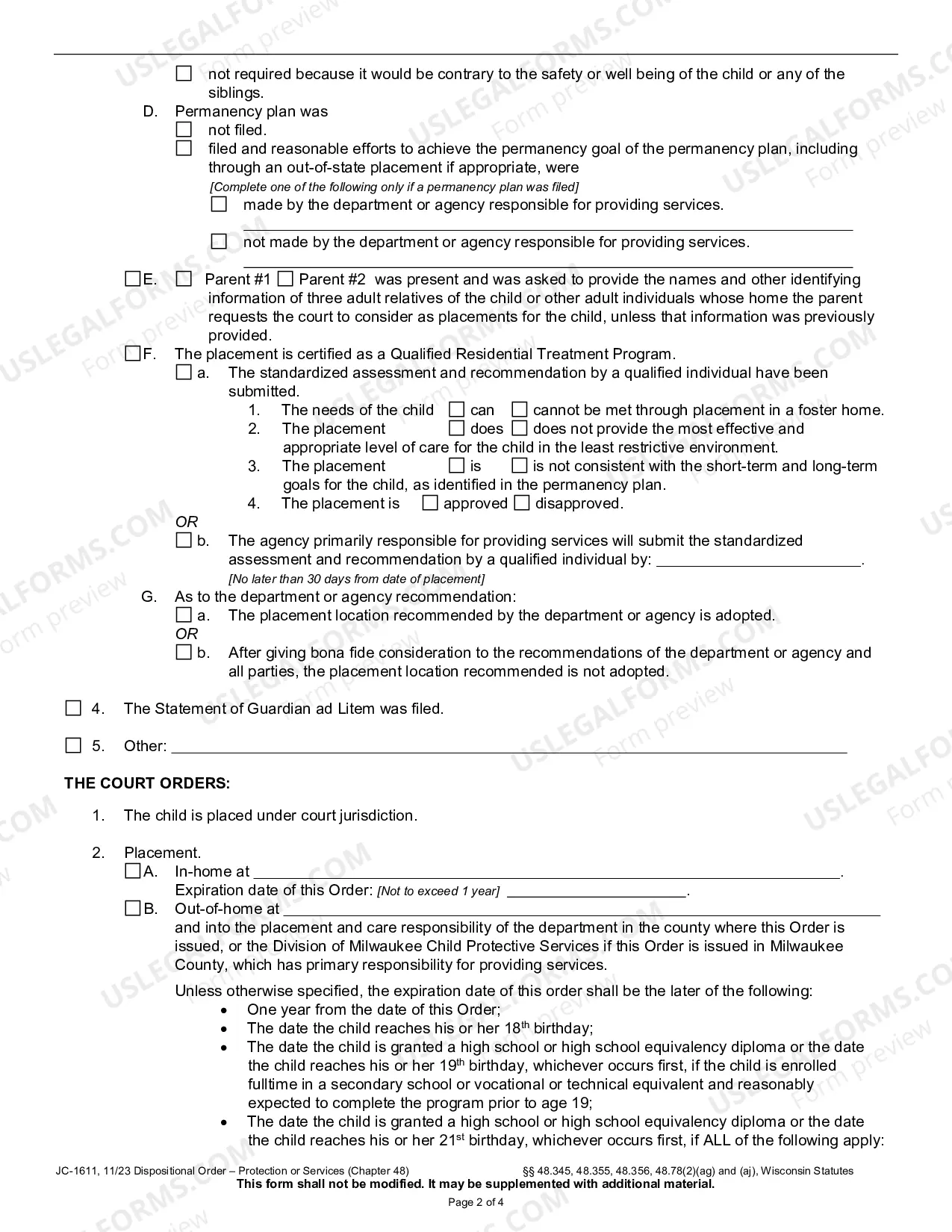 Preview Dispositional Order - Protection or Services (Chapter 48)