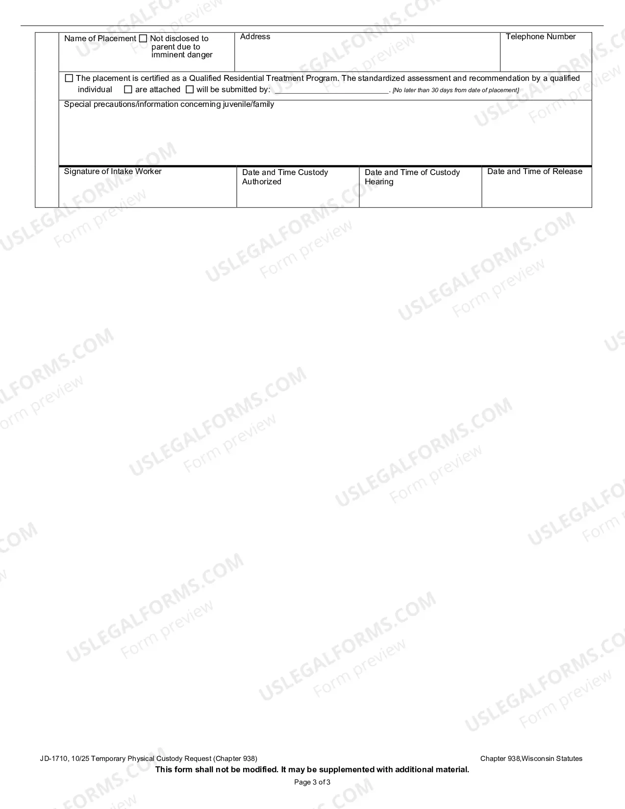 Preview Temporary Physical Custody Request (Chapter 938)