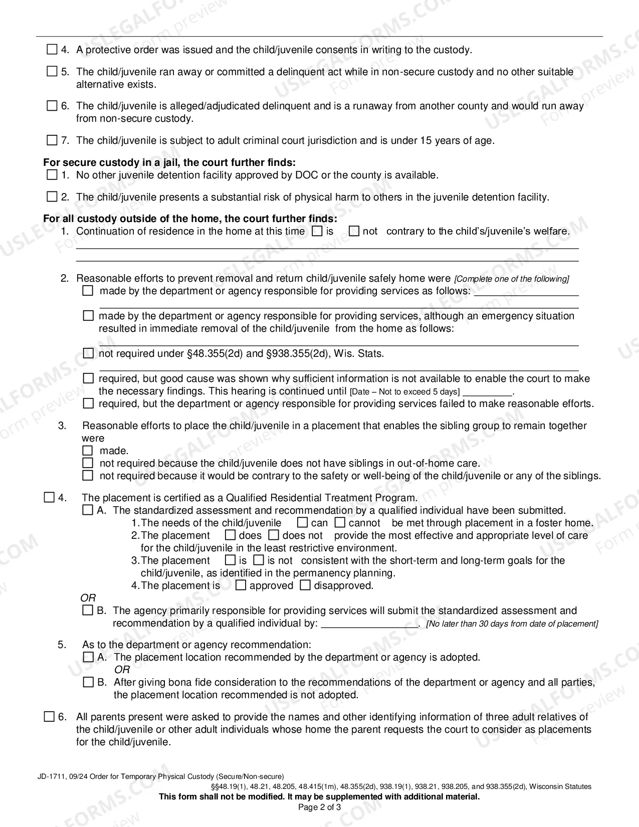 Preview Order for Temporary Physical Custody (Secure/Non-Secure)