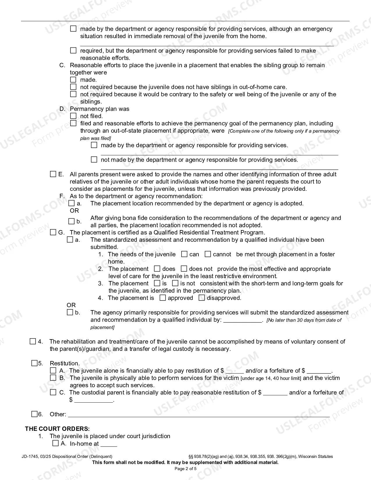Preview Dispositional Order (Delinquent)