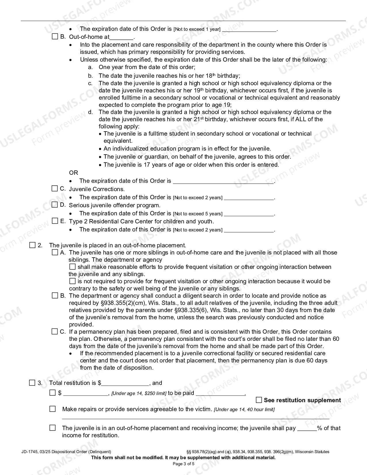Preview Dispositional Order (Delinquent)