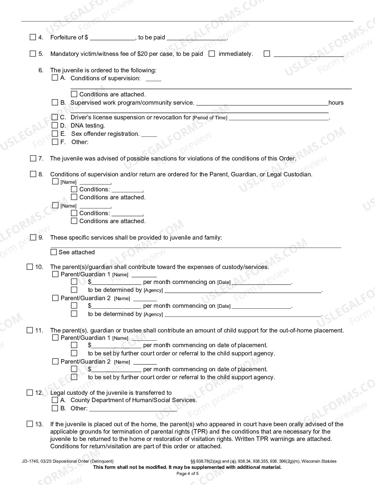Preview Dispositional Order (Delinquent)