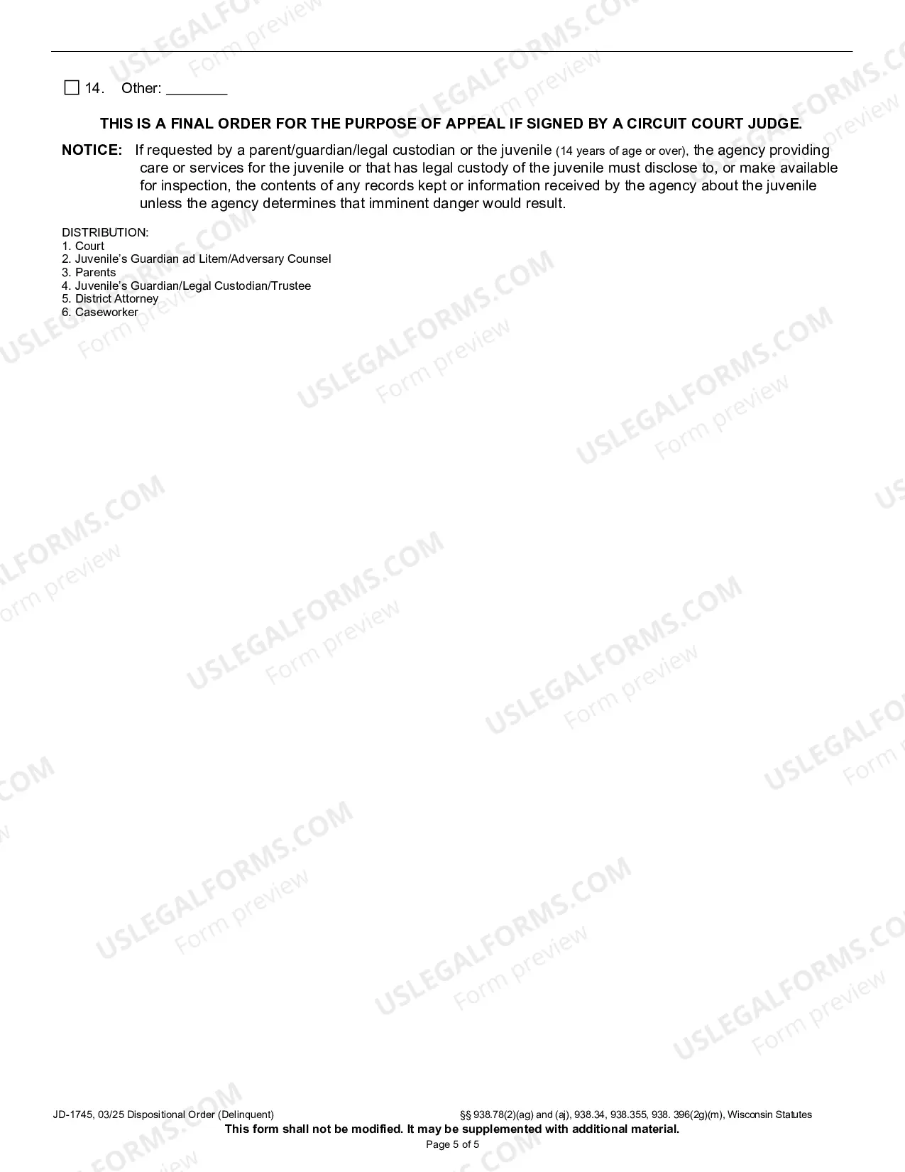 Preview Dispositional Order (Delinquent)