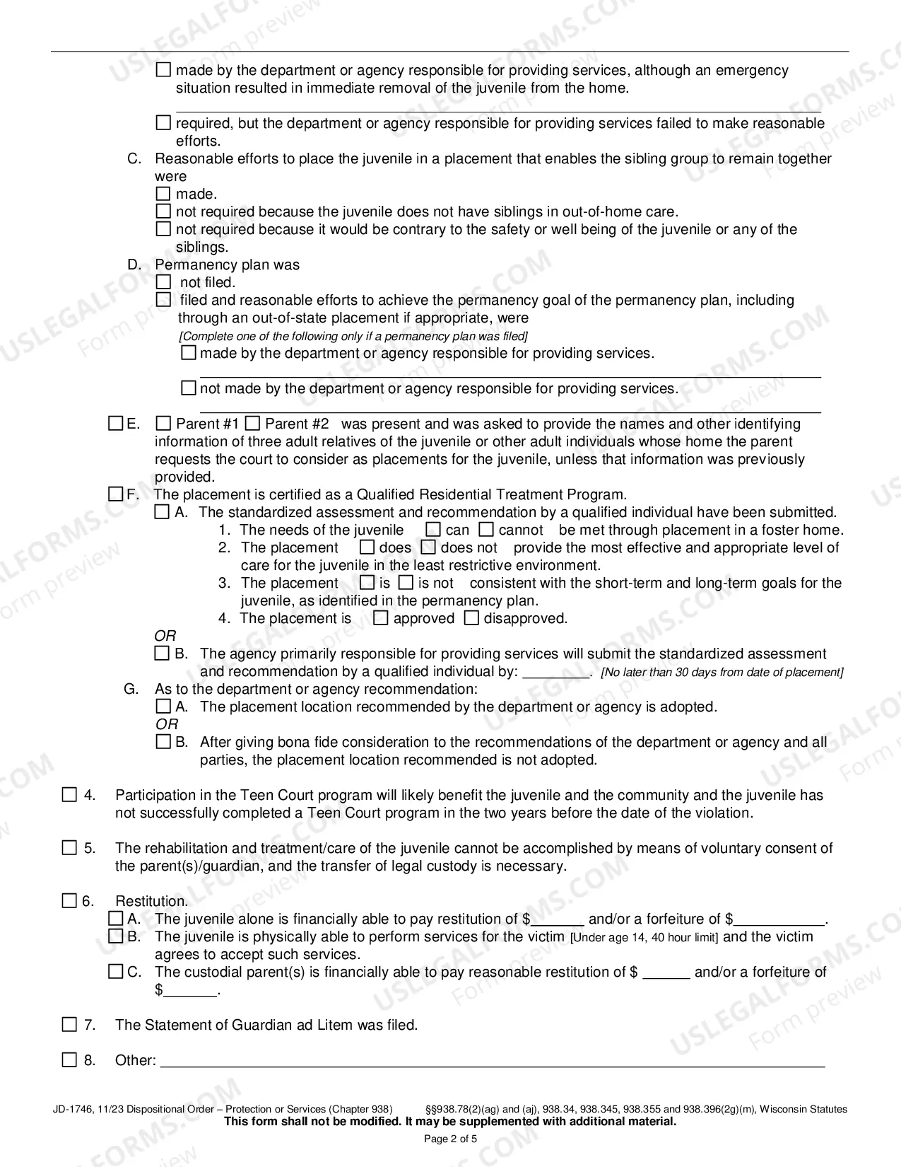 Preview Dispositional Order - Protection or Services (Chapter 938)