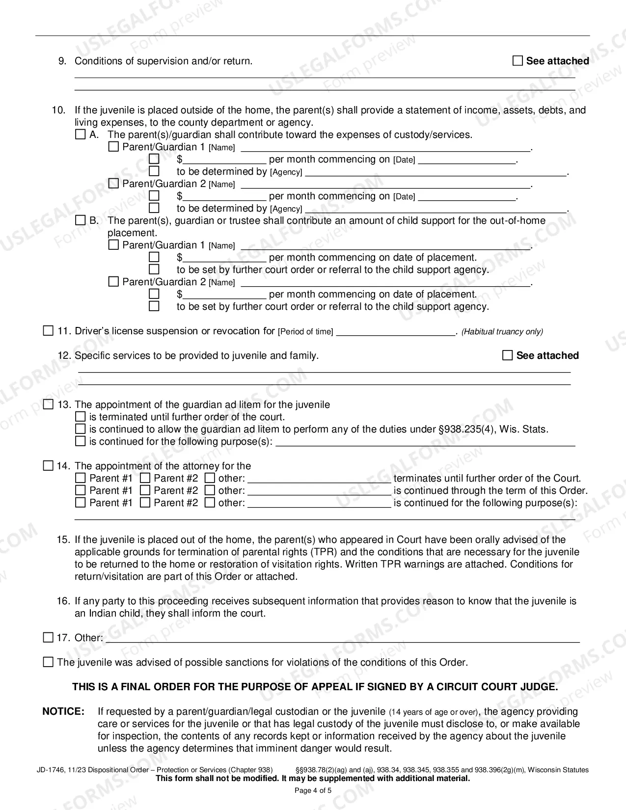 Preview Dispositional Order - Protection or Services (Chapter 938)