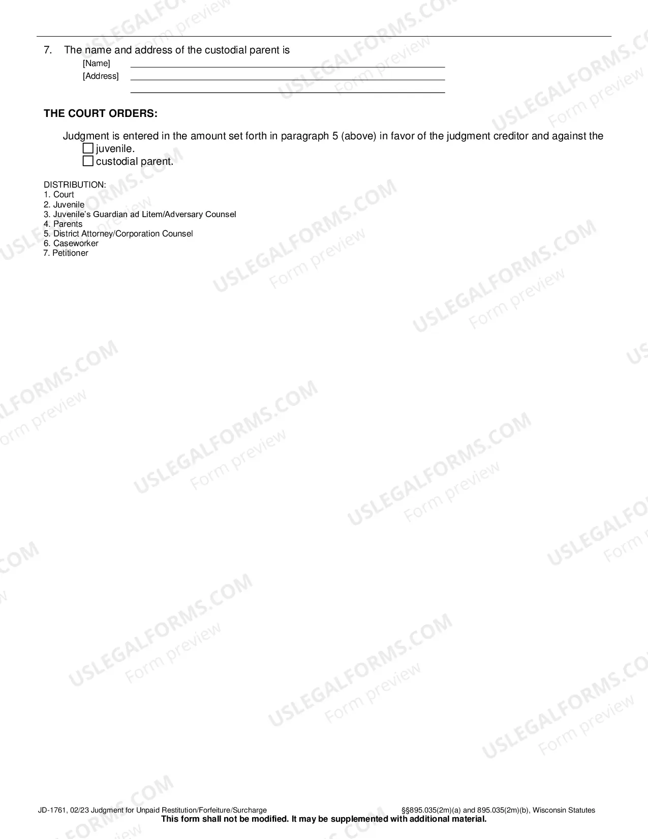 Preview Judgment for Unpaid Restitution/Forfeiture