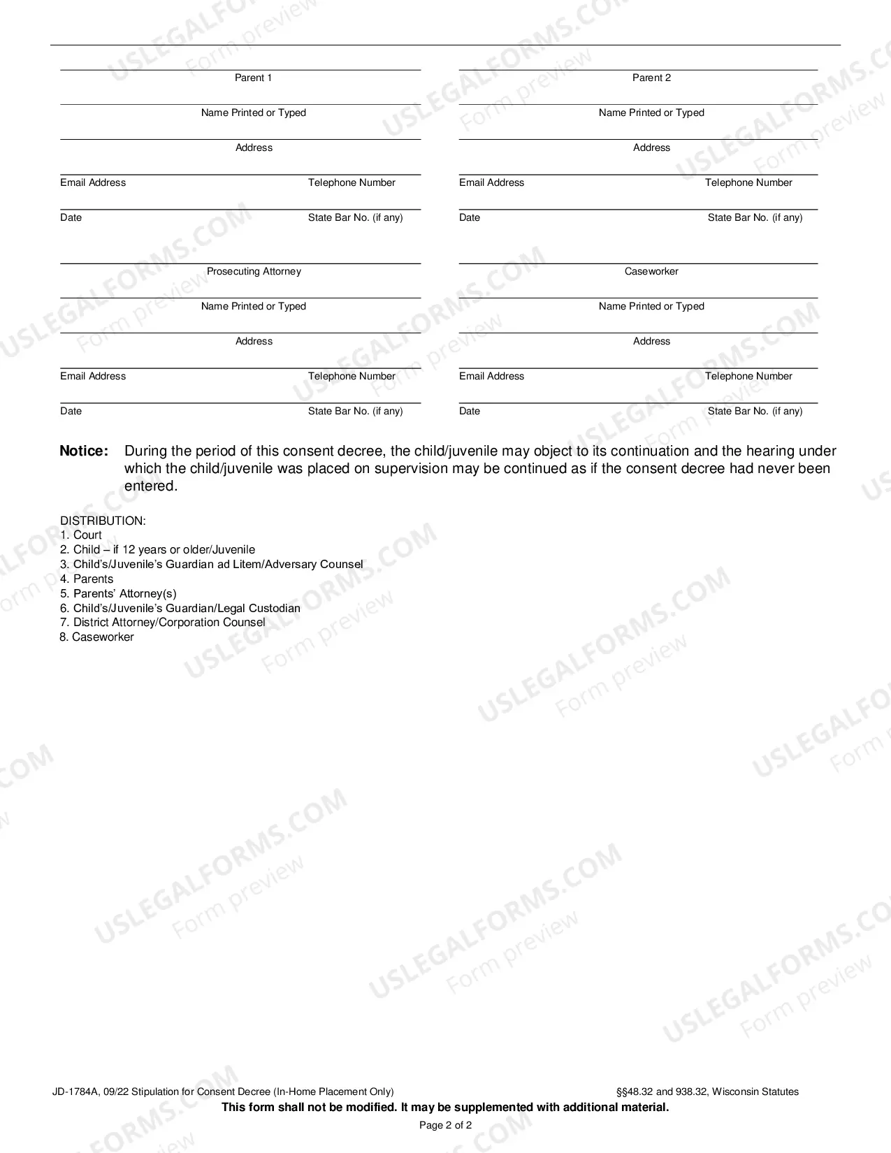 Preview Stipulation for Consent Decree (In-Home Placement Only)