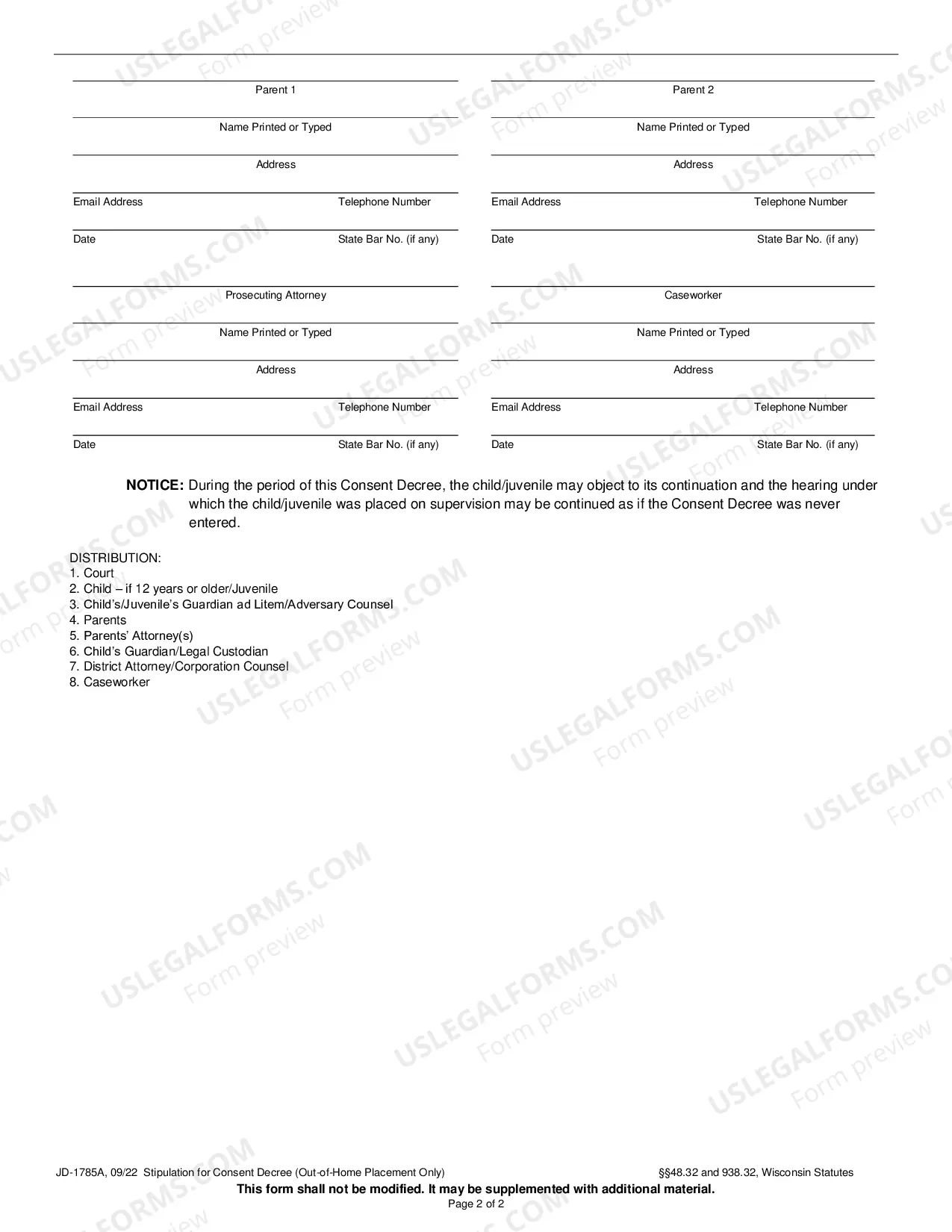 Preview Stipulation for Consent Decree (Out-of-Home Placement Only)