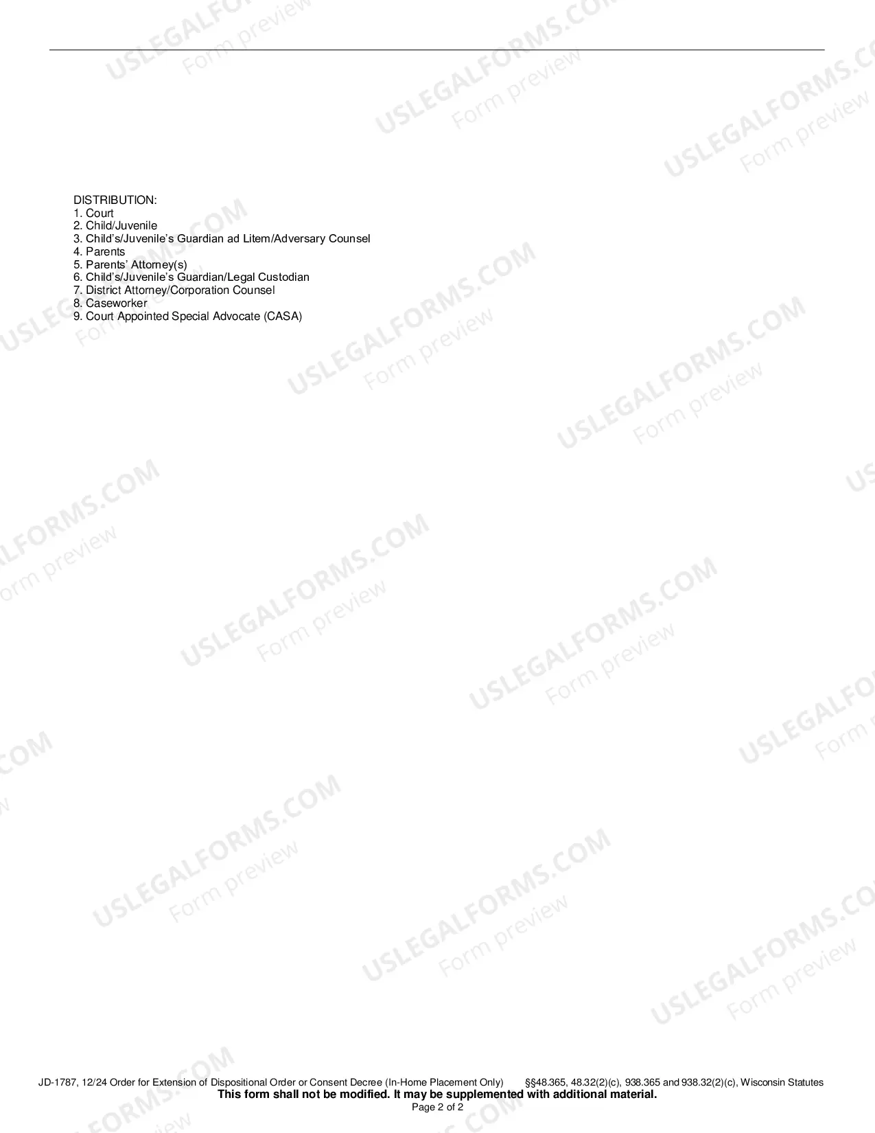 Preview Order for Extension of Dispositional Order or Consent Decree (In-Home Placement Only)