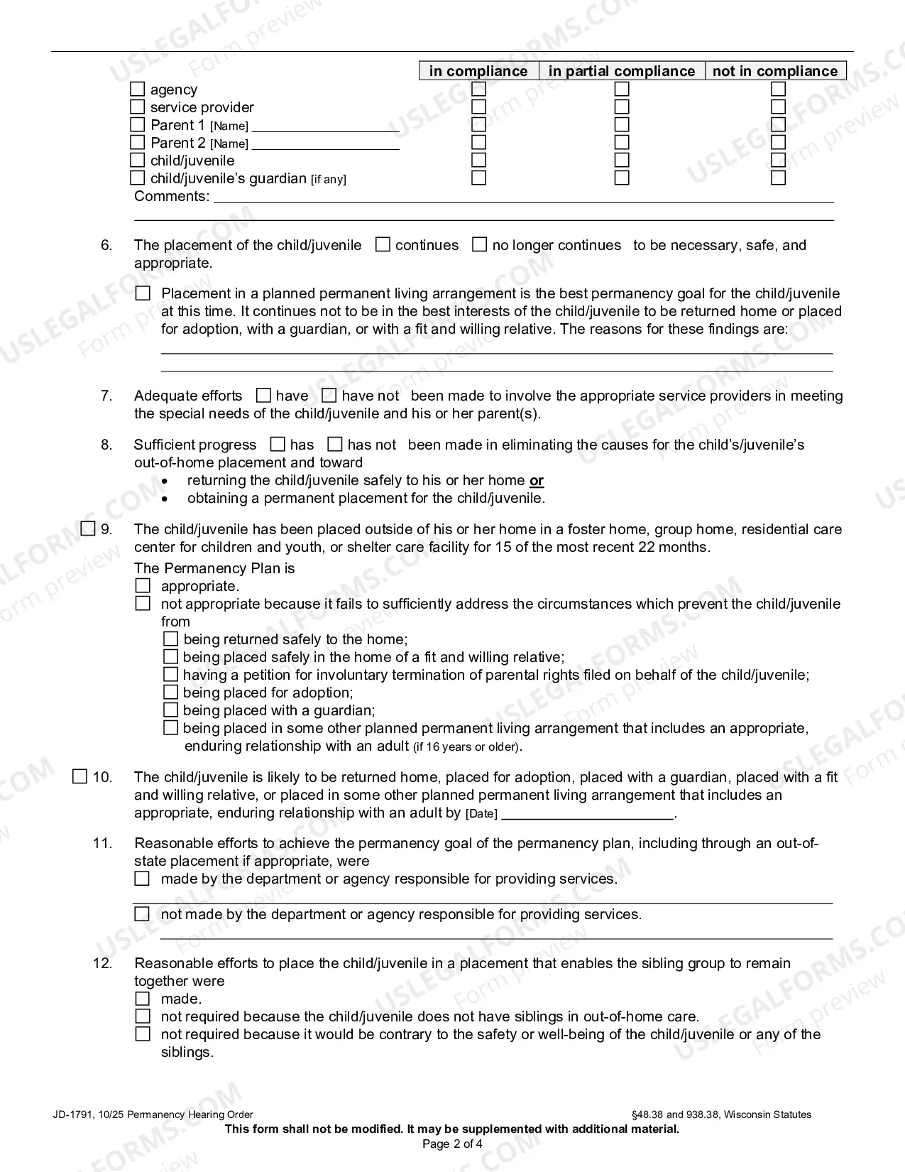 Preview Permanency Hearing Order