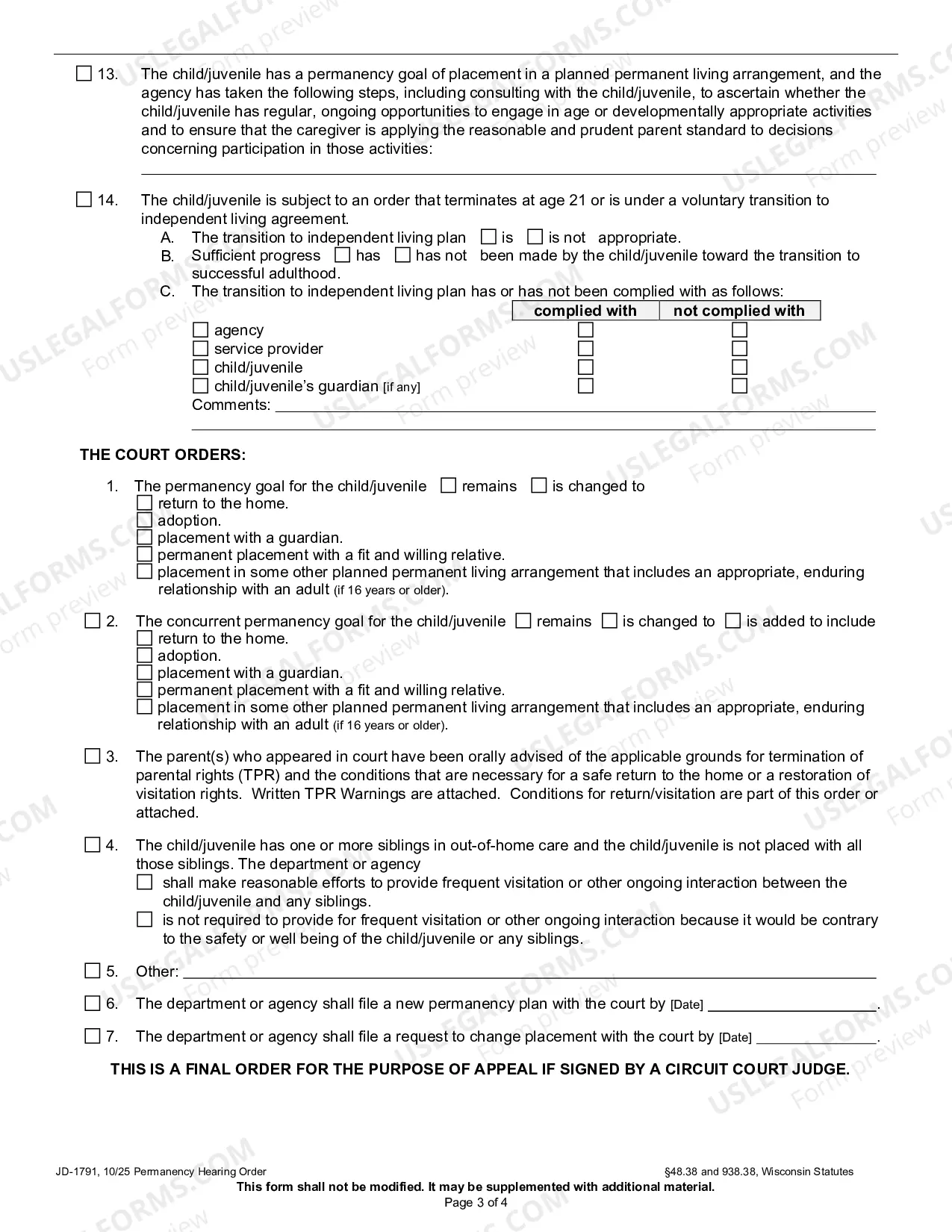 Preview Permanency Hearing Order