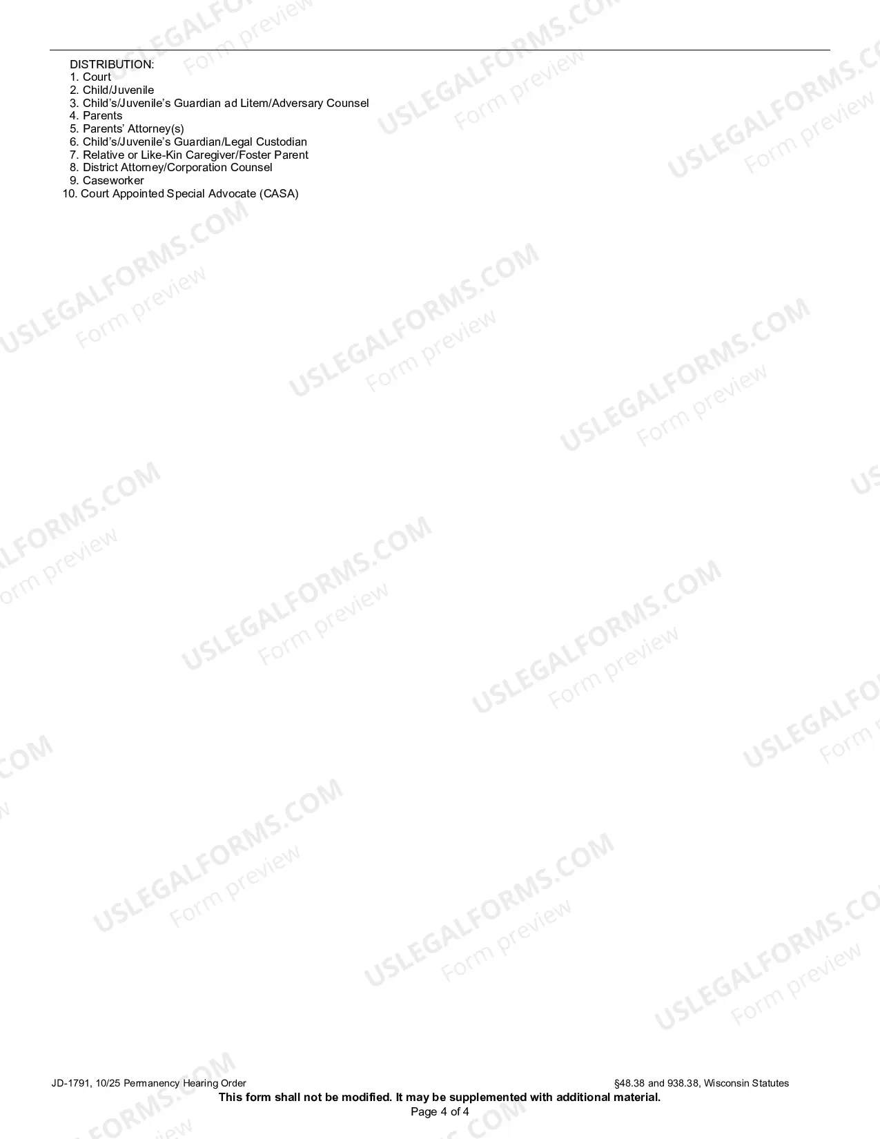 Preview Permanency Hearing Order